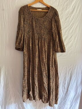 Whimsigoth Leopard Print Smocked Midi Dress / Boho Plus Size